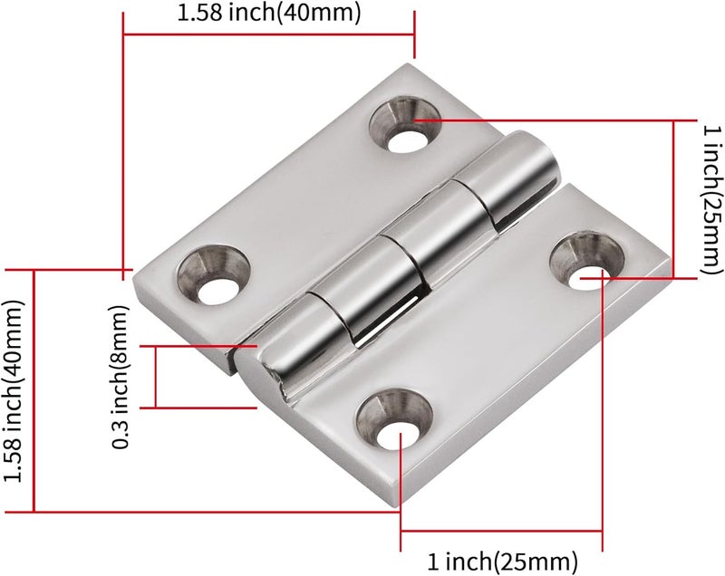 Laorde 316 Stainless Steel Hinges Marine Grade 1.5" x 1.5" Heavy Duty Boat Hatch Hinge (40 mm X 40 mm) 2 Pack Casting Cabinet Door Hinge with Screws - Image 3